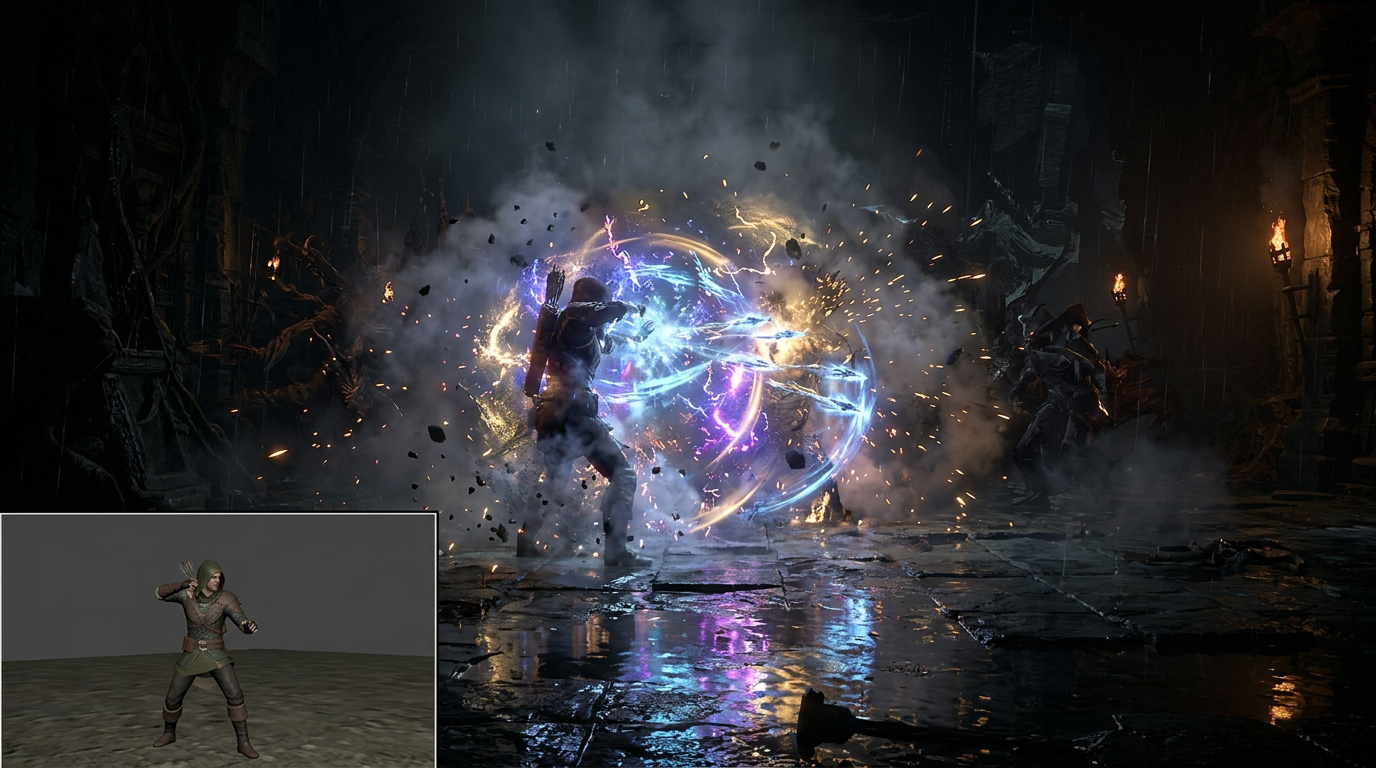 Exile and a glowing armor-shard scene for heavy graphics settings