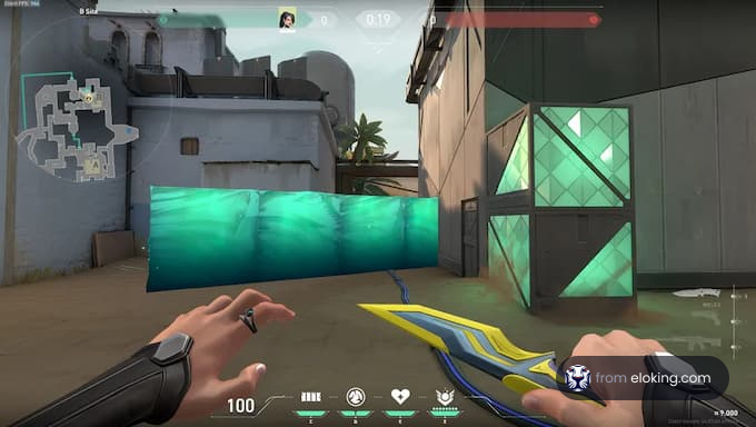 First-person view of a player wielding a knife in a tactical shooter game