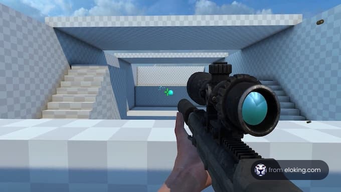 First-person view of a sniper rifle aiming in a video game