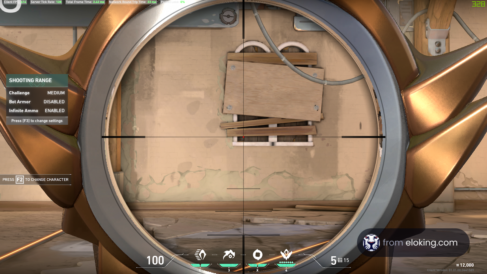 First-person shooter game view through a sniper scope