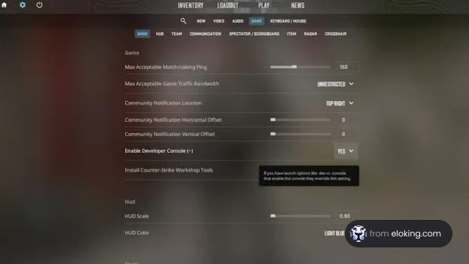 Screenshot of video game settings menu interface