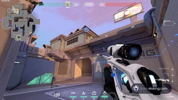 Player viewing a tactical map in a first-person shooter game