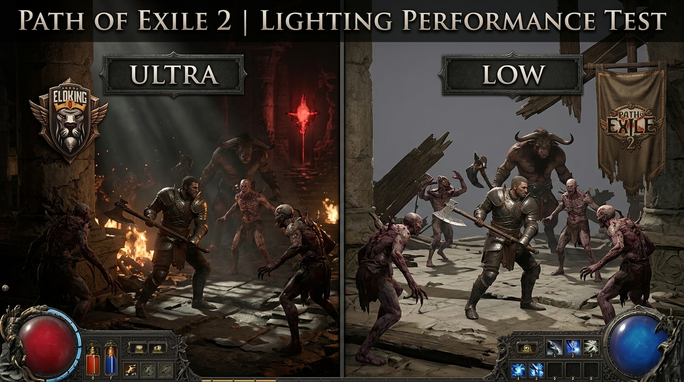 Path of Exile 2 ultra vs low graphics and lighting comparison