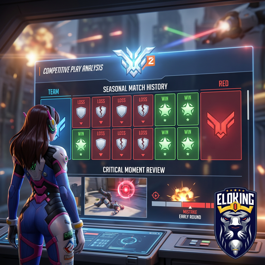 &Eacute;cran des r&eacute;sultats class&eacute;s d'Overwatch 2 avec des victoires et des d&eacute;faites altern&eacute;es apr&egrave;s une mauvaise s&eacute;rie