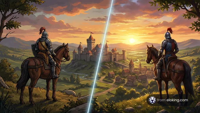 A knight in full plate armor standing in a detailed, stone-walled courtyard in Kingdom Come: Deliverance.