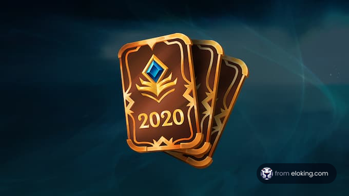 Floating stack of golden gaming cards with 2020 emblem