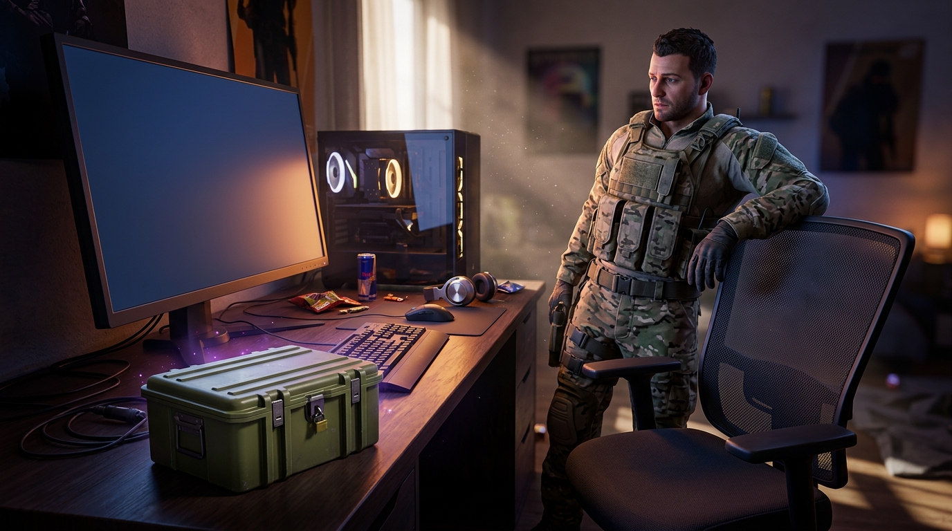 A player stopping after a weekly XP milestone with a care package nearby