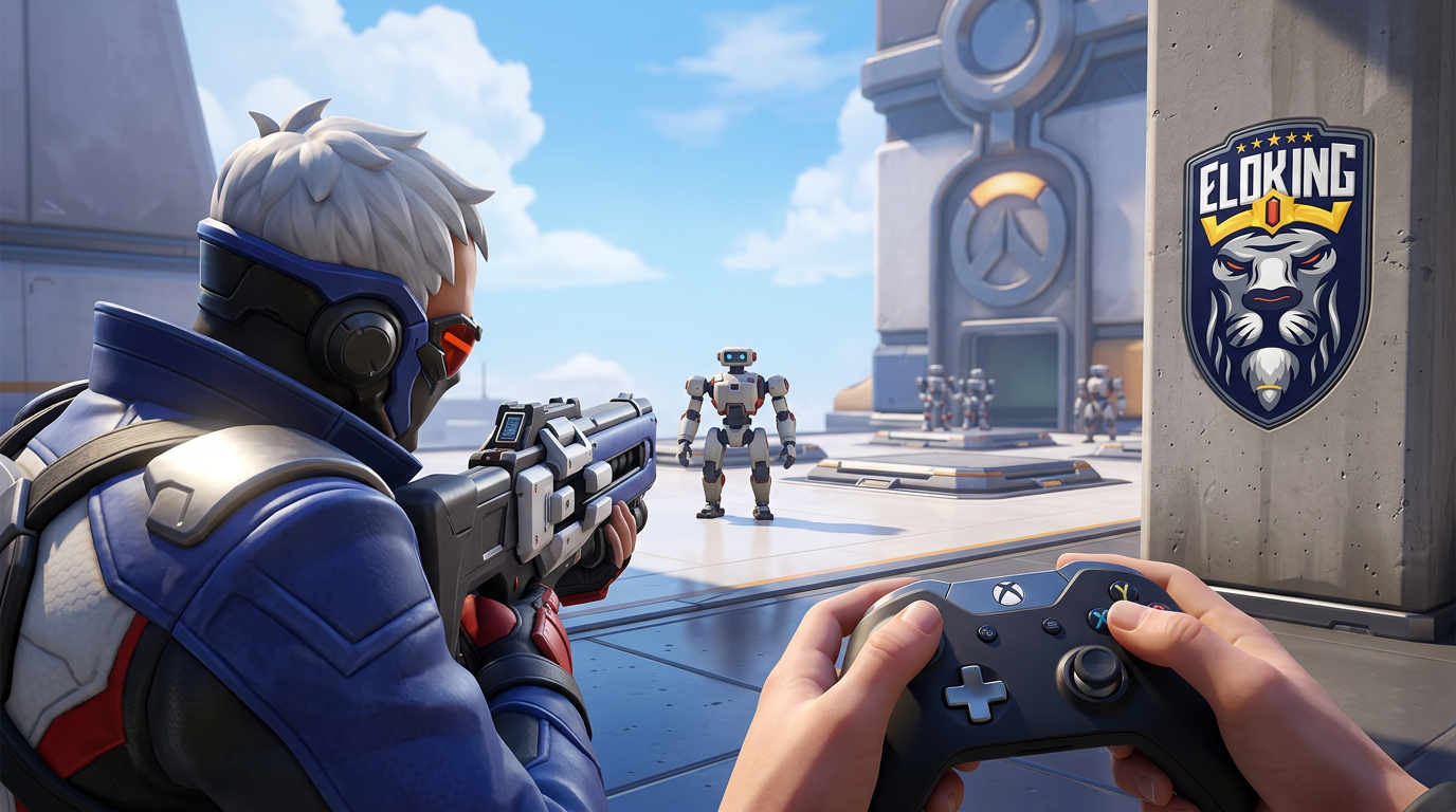 Overwatch 2 player practicing aim with a controller in the range
