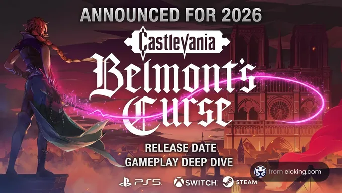 Castlevania Belmont's Curse announcement art featuring the new protagonist holding the Vampire Killer whip.