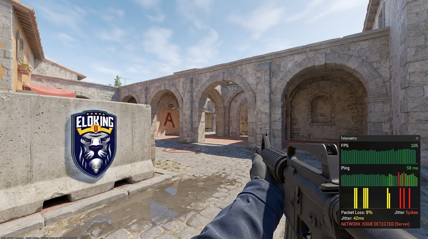 CS2 Telemetry HUD with jitter spikes and packet loss bars