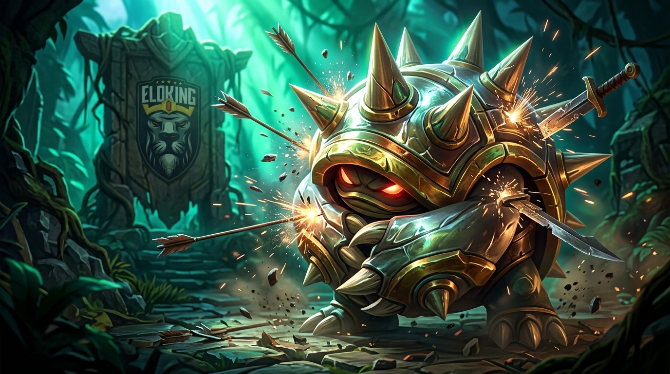 Rammus curling into a defensive shell against physical damage