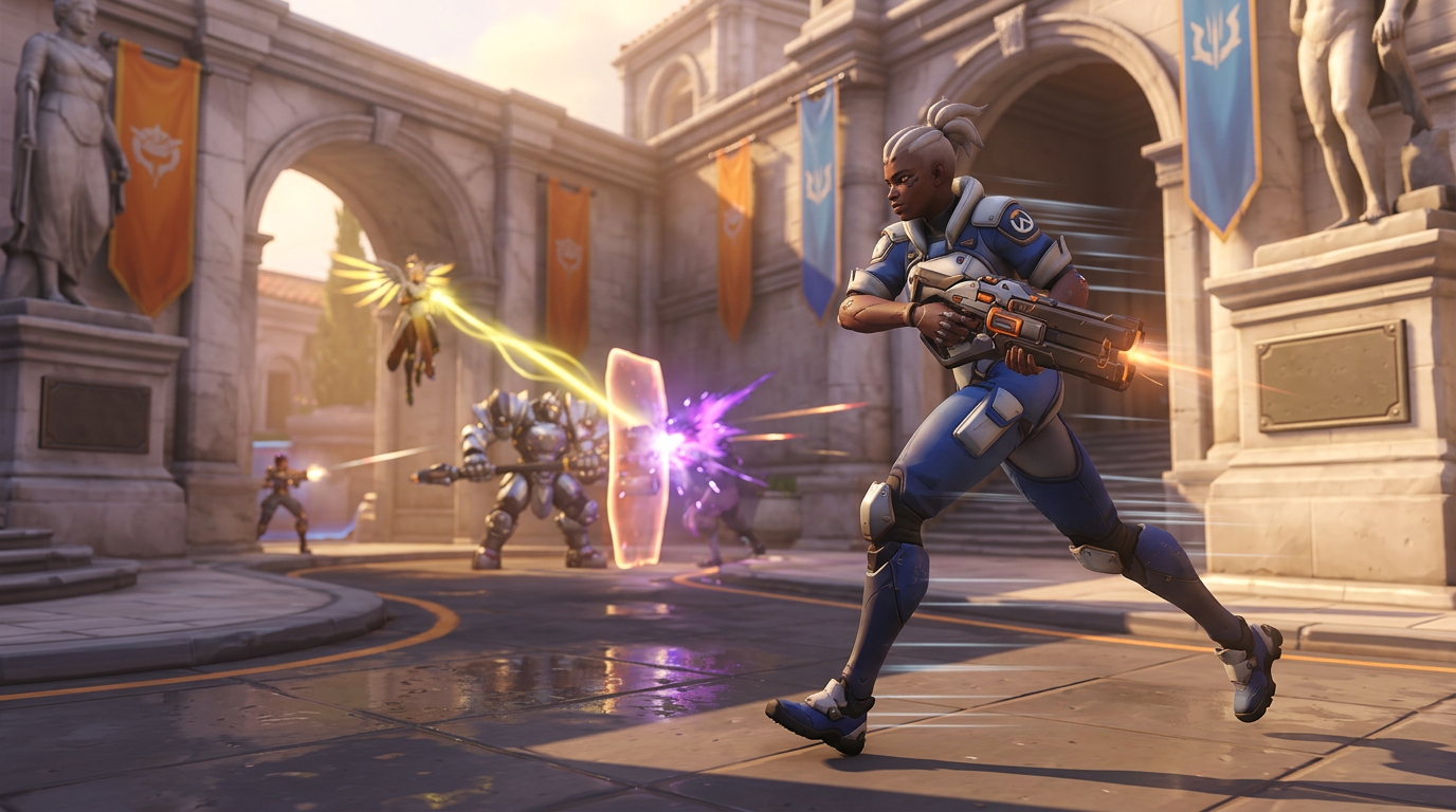 Overwatch 2 fight scene with steady frame pacing and no text