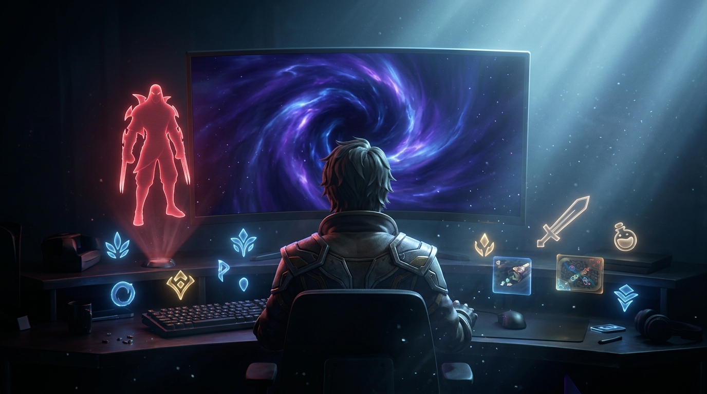 League player using scouting and build advice before a ranked game