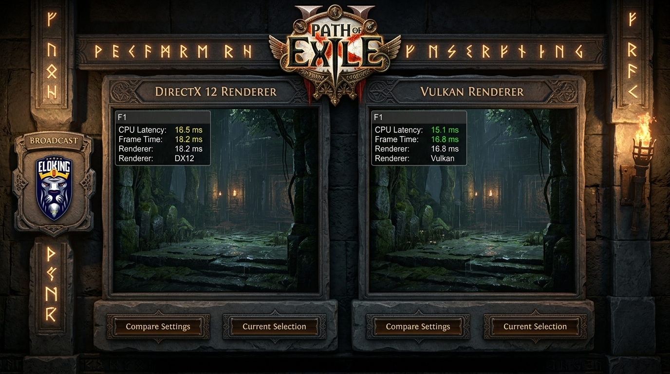Path of Exile 2 settings screen comparing DirectX 12 and Vulkan