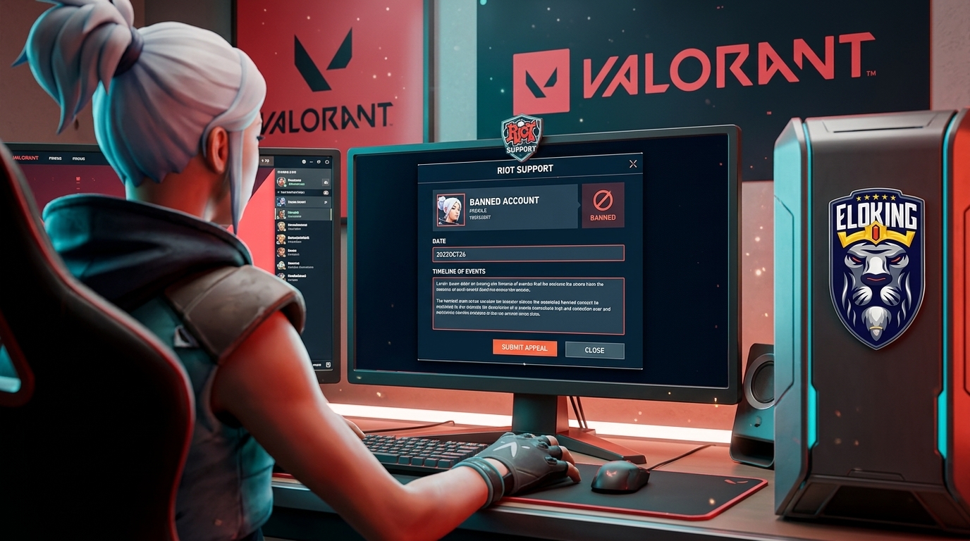 Riot Support ticket with account details, date field, and timeline box