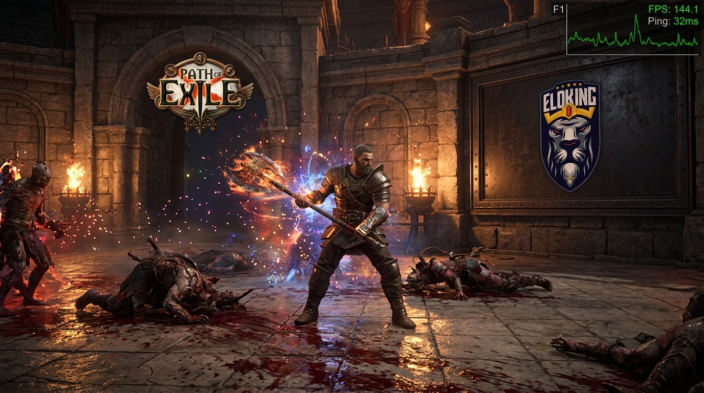 Path of Exile 2 same-scene combat test with F1 performance overlay