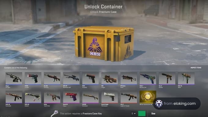 CS:GO Fracture Case unlock container screen showing various weapon skins