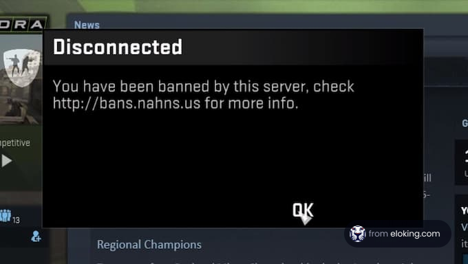 A message that appears when you get disconnected in CSGO