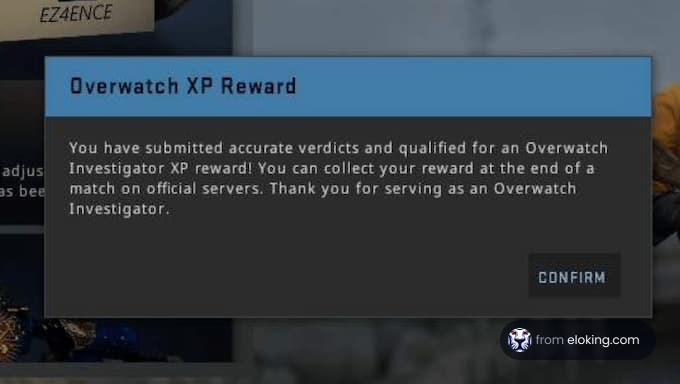 Message you see when you get gain an Overwatch XP Reward