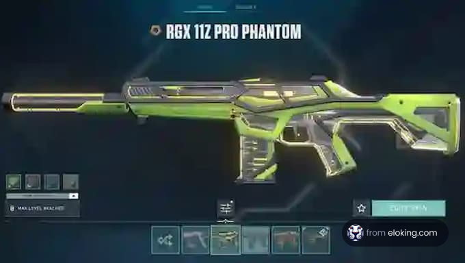 Futuristic green RGX 112 Pro Phantom rifle in a weapon selection screen