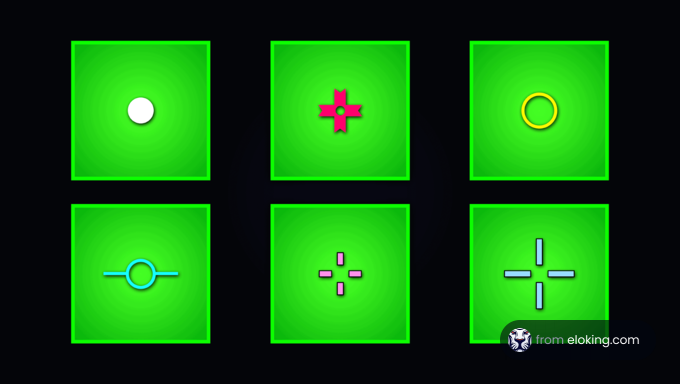 Collection of abstract geometric shapes on vivid green background