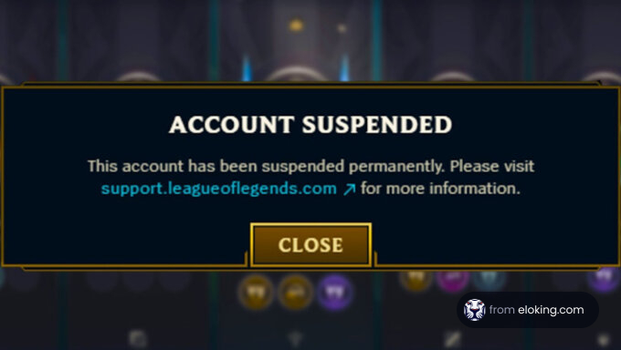 Permanently suspended account notification on a gaming interface