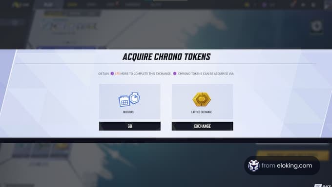 Acquire Chrono Tokens screen with options to go and exchange