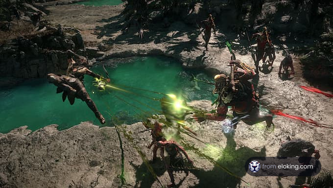 A thrilling battle scene from a fantasy action-adventure game.