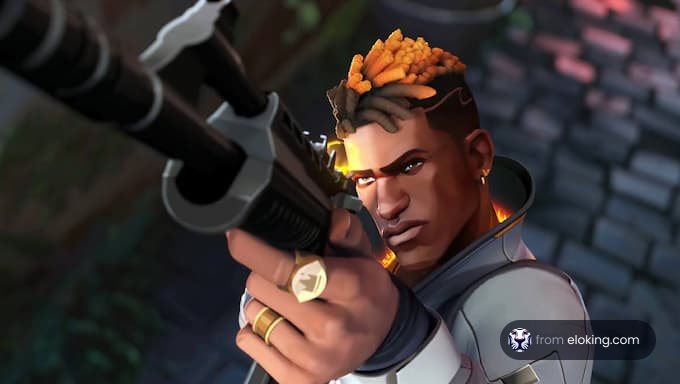 A male character aiming with a futuristic gun