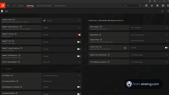 Screenshot of advanced gaming settings interface in dark mode