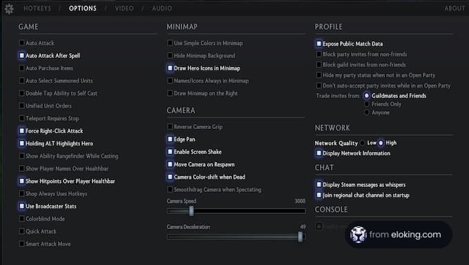 Screenshot of advanced video game settings interface