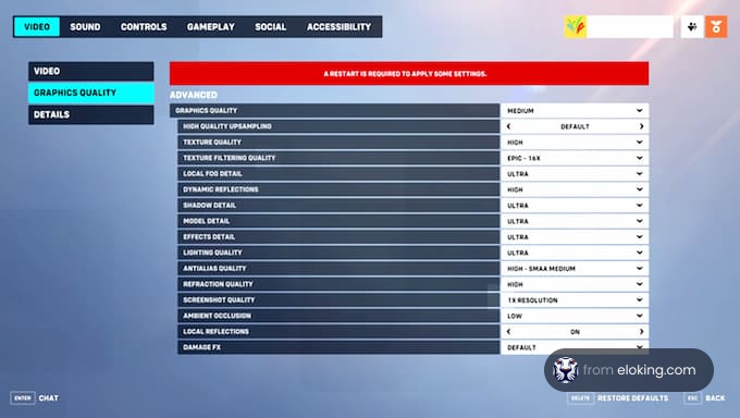 Advanced video settings in a gaming interface displaying options for graphics quality enhancement