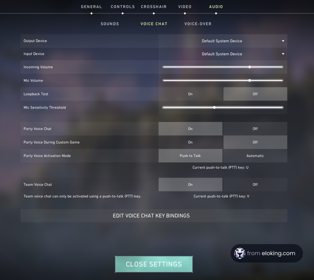 Screenshot of advanced voice chat settings in a video game interface
