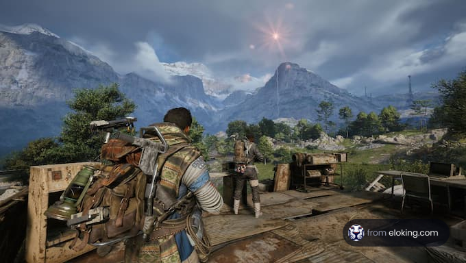 Two adventurers exploring a beautiful mountainous landscape