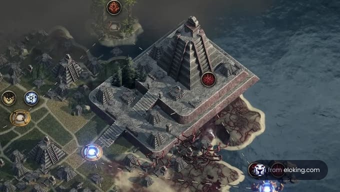 Aerial view of an ancient temple in a strategy game.