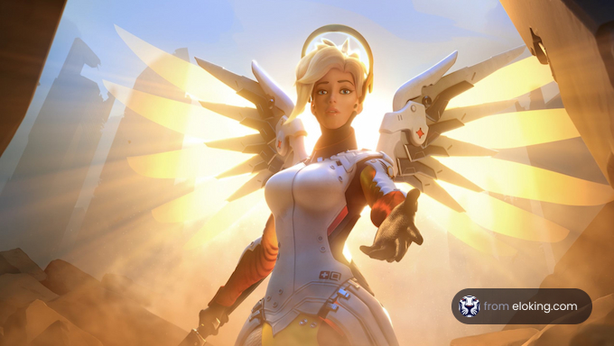 Heroic angelic figure in armor backlit by sunlight