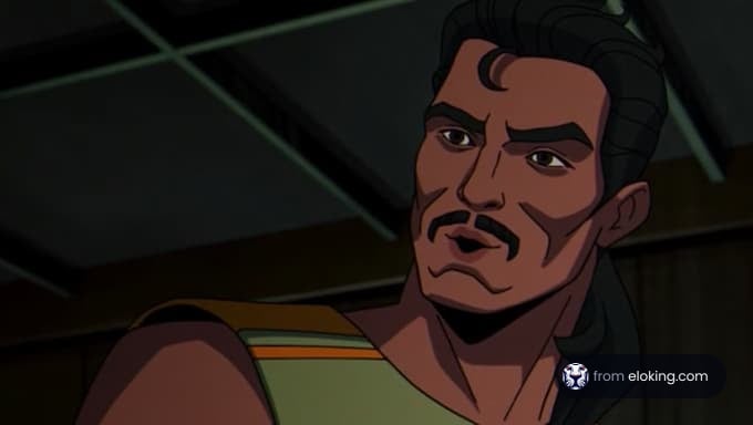 An animated character with an expressive face