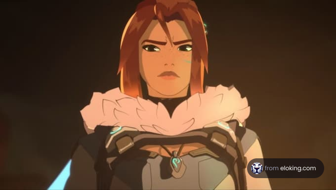 A strong female character with a determined expression.