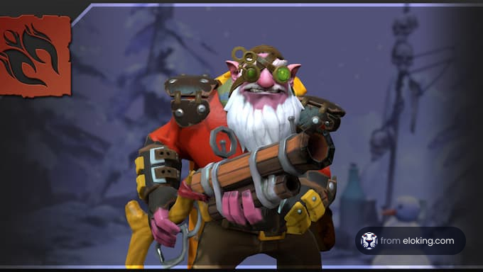 Animated dwarf warrior with a weapon in a winter setting