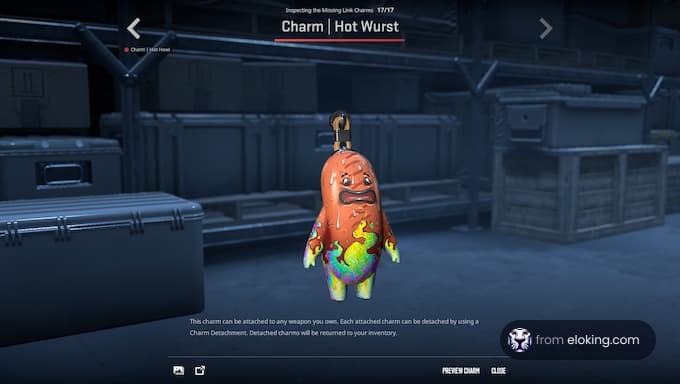 Colorful animated hot dog charm in a video game