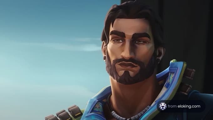 Animated male character with beard and blue outfit