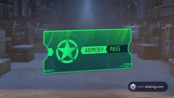 A green armory pass with a star emblem