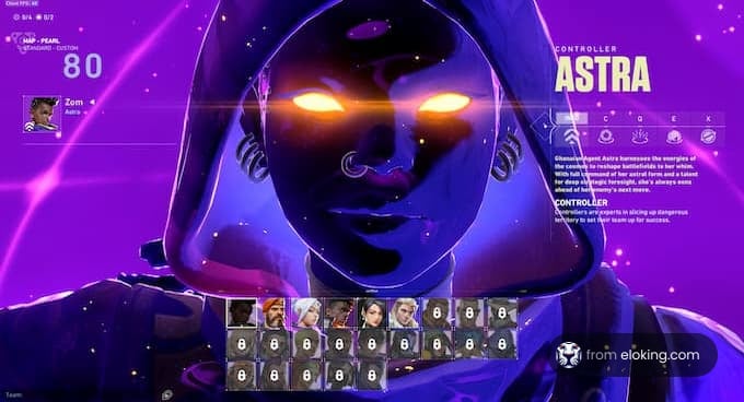 Astra character from a video game with a glowing purple interface
