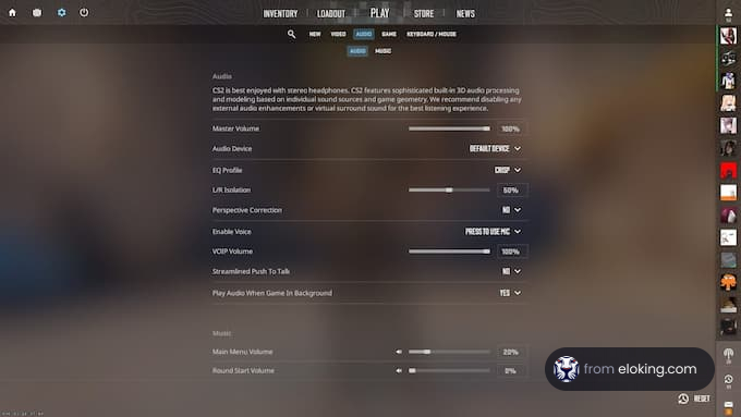 Screenshot of audio settings in a video game interface
