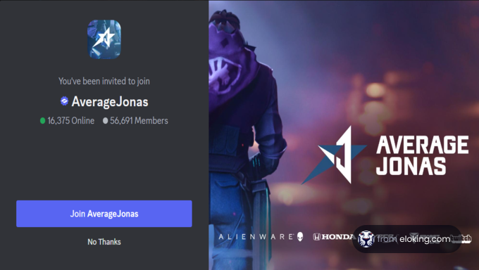 Invitation screen to join the Average Jonas gaming community