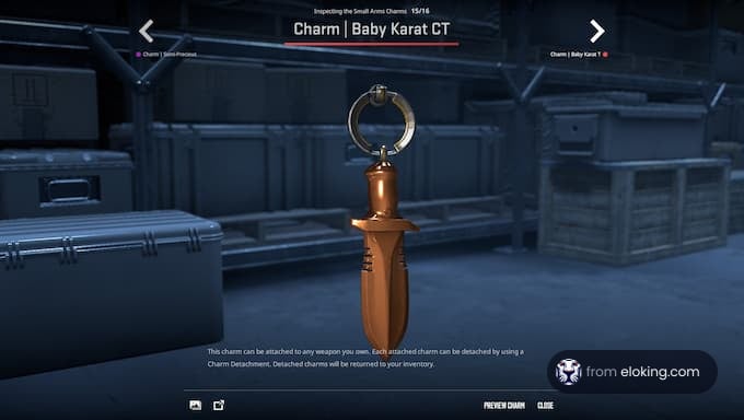 Bronze-colored Baby Karat CT charm in a video game