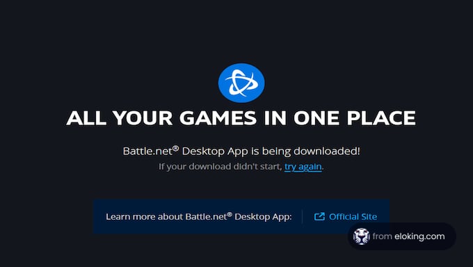 Battle.net desktop app promotional screen saying 'All your games in one place'