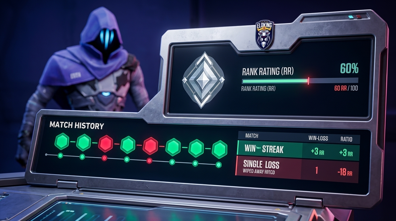 VALORANT scoreboard showing many wins but tiny RR gains