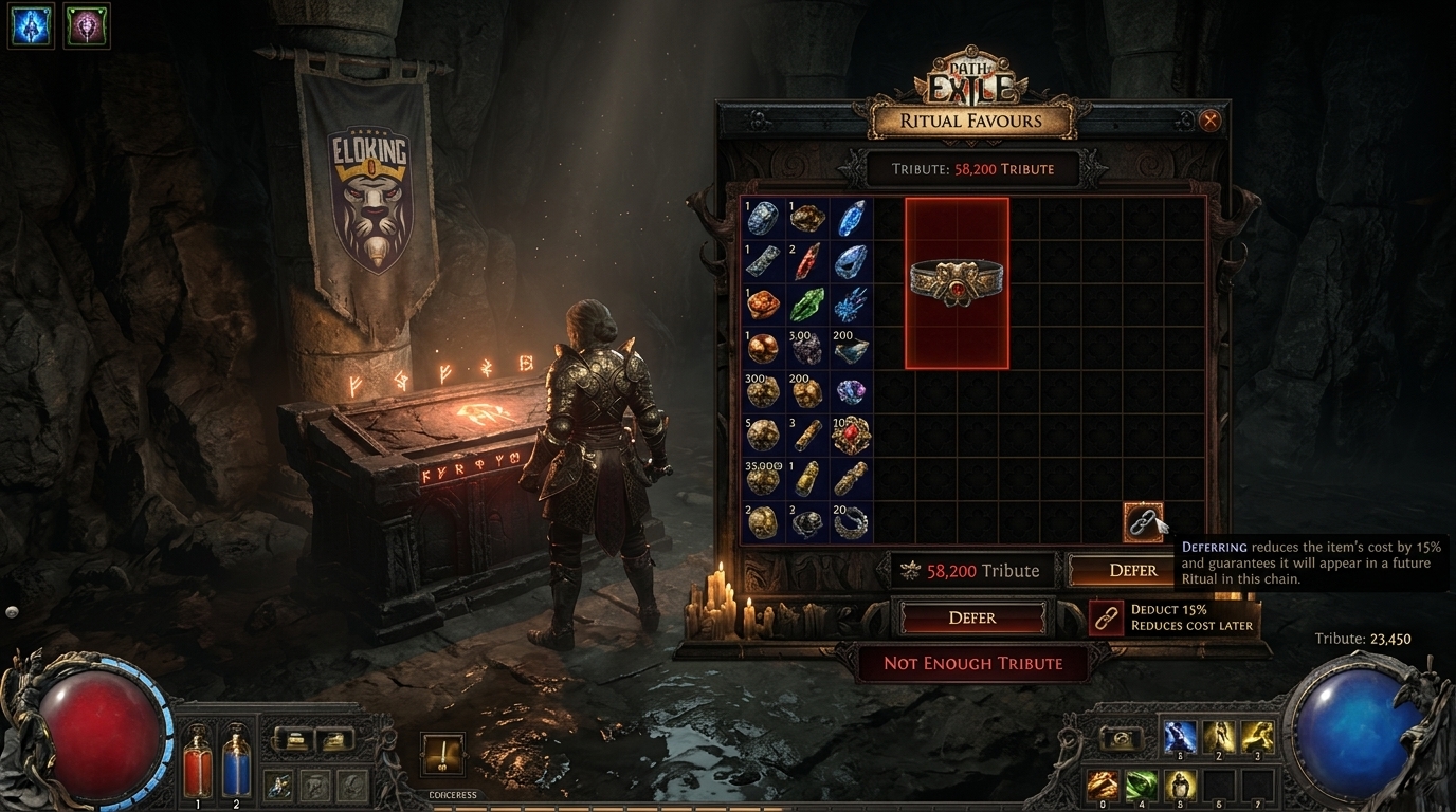 Ritual Favours panel with a costly belt and prominent Defer option