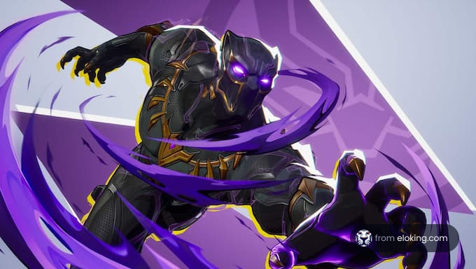 Black Panther in a comic style, demonstrating action.